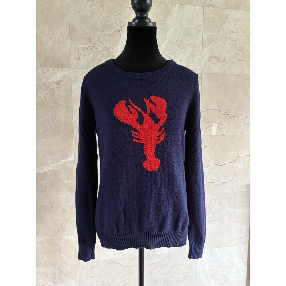 Pink Pineapple Lobster Sweater M Navy Cotton Cashmere Preppy New England Summer
